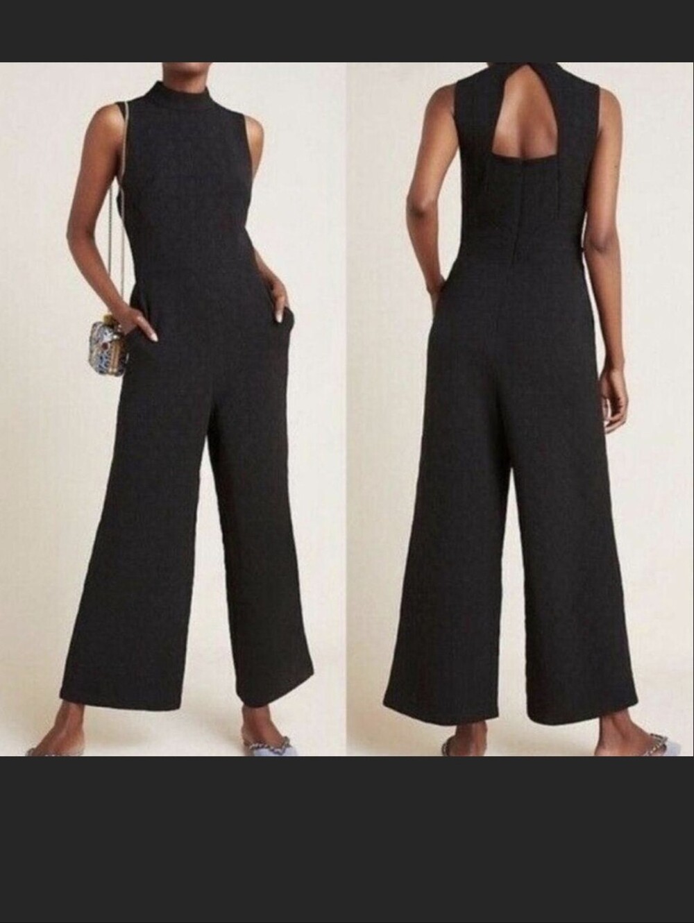 NWT Anthropologie Eva Franco Charley Mock Neck Jumpsuit Black S